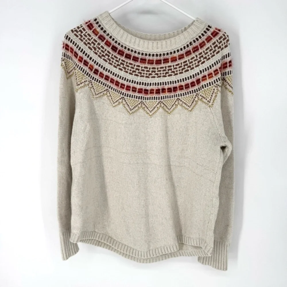 LOFT Ann Taylor cottagecore Beige Sweater with Multicolor Pattern